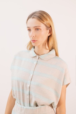 2502129 Blusa Tostada Rayas verdes