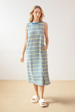 2502140 Vestido Rayas Azul flúor
