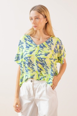 2502280 Blusa Estampado Azul/ Flúor