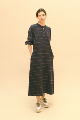 2503132ACap Dress Marine/ Brown Lines