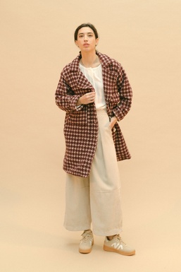 2503134 Coat Houndstooth Burgundy/ Ecru
