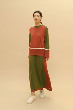 2503335 Skirt Green/ Ecru/ Burgundy