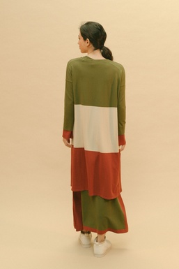 2503338 Long Jacket Green/ Ecru/ Burgundy
