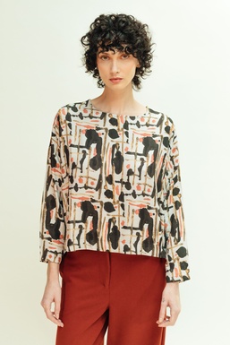 2504247 Blouse Print Black/ Red