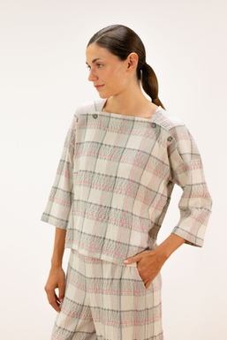 2601237 Blusa Cuadros Gris/ Rosa
