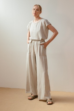 2602241 Pantalón Rayas Beige Negro