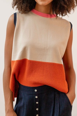 2501398Cap Chaleco Beige/ Coral