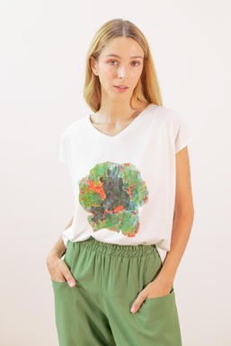 2502101Cap Camiseta Cruda Flor verde